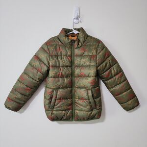 Lupilu Kids Dinosaur Quilted Full-Zip Jacket Mock-Neck Olive Green Size 5-6 Y
